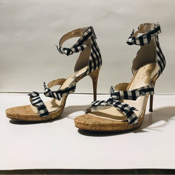 Jessica Simpson Kaycie Checkered Print Cork Stiletto Heels Size 11M - Picture 3 of 7